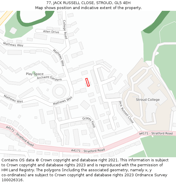 77, JACK RUSSELL CLOSE, STROUD, GL5 4EH: Location map and indicative extent of plot