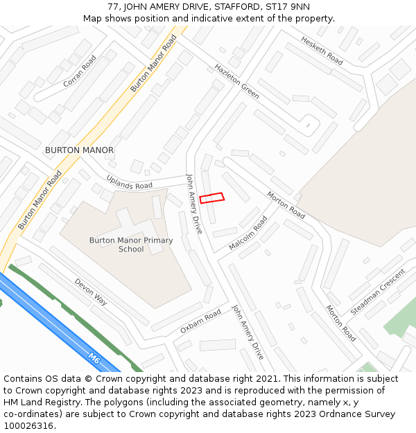 77, JOHN AMERY DRIVE, STAFFORD, ST17 9NN: Location map and indicative extent of plot