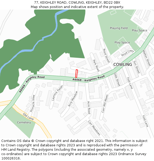 77, KEIGHLEY ROAD, COWLING, KEIGHLEY, BD22 0BX: Location map and indicative extent of plot