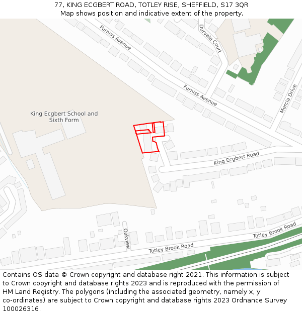 77, KING ECGBERT ROAD, TOTLEY RISE, SHEFFIELD, S17 3QR: Location map and indicative extent of plot