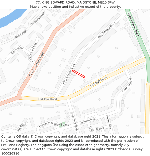 77, KING EDWARD ROAD, MAIDSTONE, ME15 6PW: Location map and indicative extent of plot