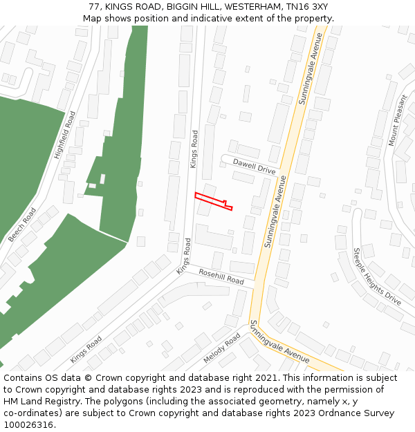 77, KINGS ROAD, BIGGIN HILL, WESTERHAM, TN16 3XY: Location map and indicative extent of plot