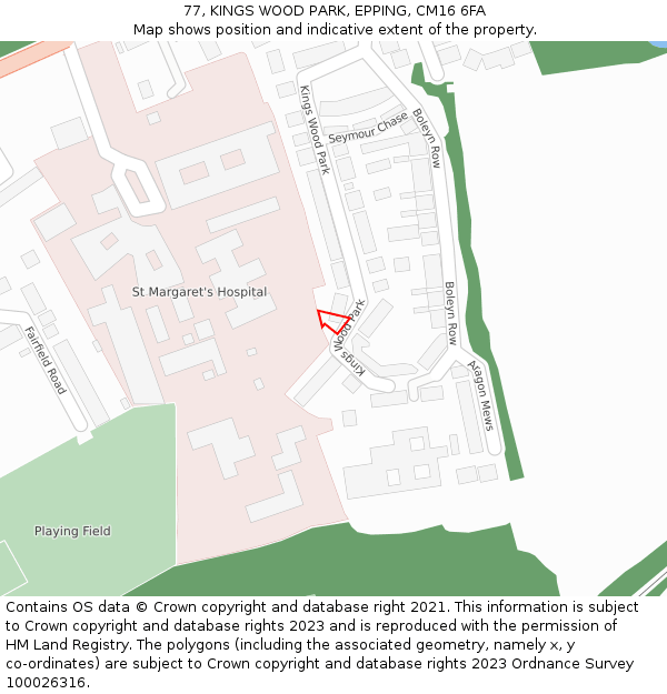 77, KINGS WOOD PARK, EPPING, CM16 6FA: Location map and indicative extent of plot