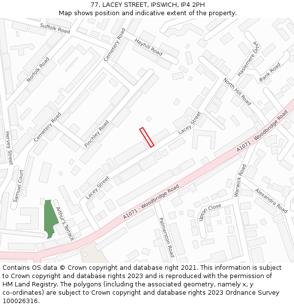 77, LACEY STREET, IPSWICH, IP4 2PH: Location map and indicative extent of plot