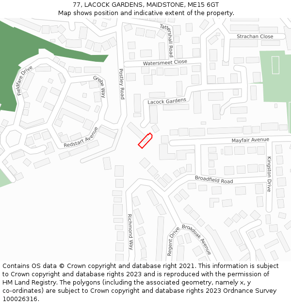 77, LACOCK GARDENS, MAIDSTONE, ME15 6GT: Location map and indicative extent of plot