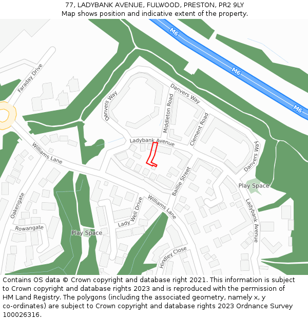 77, LADYBANK AVENUE, FULWOOD, PRESTON, PR2 9LY: Location map and indicative extent of plot