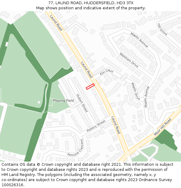 77, LAUND ROAD, HUDDERSFIELD, HD3 3TX: Location map and indicative extent of plot