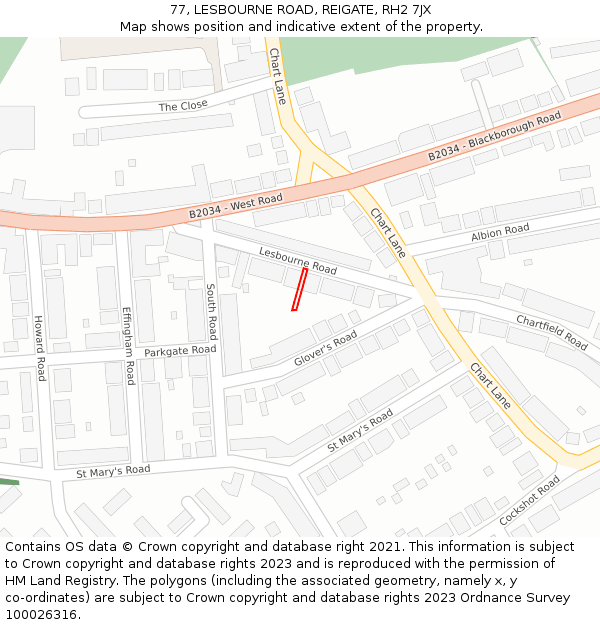 77, LESBOURNE ROAD, REIGATE, RH2 7JX: Location map and indicative extent of plot