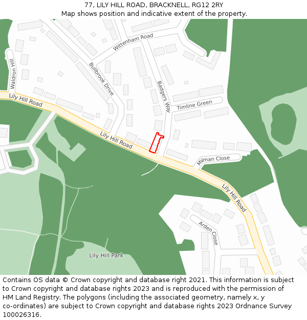 77, LILY HILL ROAD, BRACKNELL, RG12 2RY: Location map and indicative extent of plot
