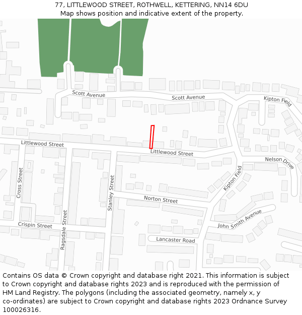 77, LITTLEWOOD STREET, ROTHWELL, KETTERING, NN14 6DU: Location map and indicative extent of plot