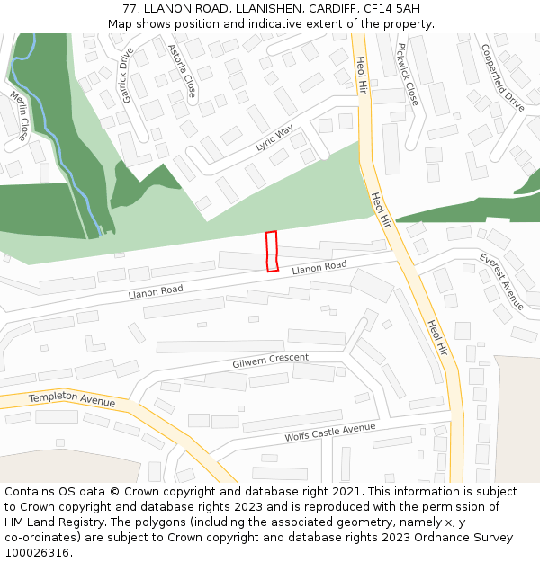 77, LLANON ROAD, LLANISHEN, CARDIFF, CF14 5AH: Location map and indicative extent of plot