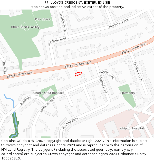 77, LLOYDS CRESCENT, EXETER, EX1 3JE: Location map and indicative extent of plot