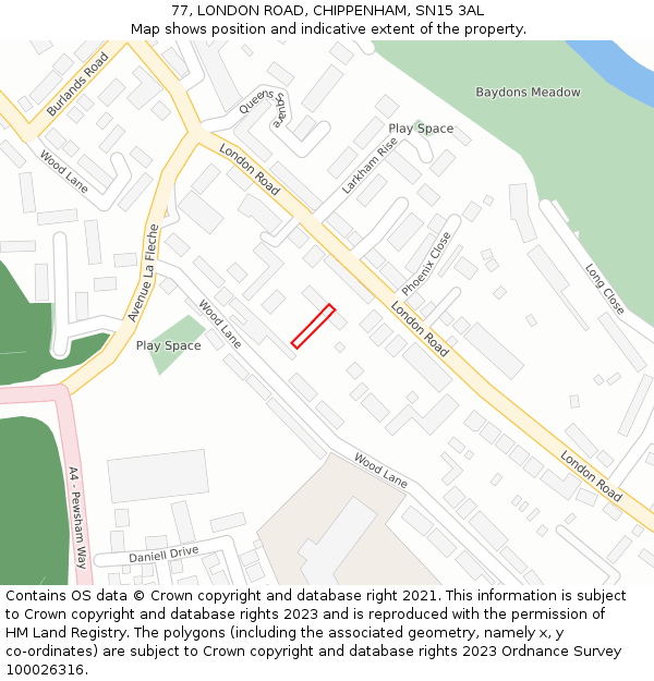 77, LONDON ROAD, CHIPPENHAM, SN15 3AL: Location map and indicative extent of plot