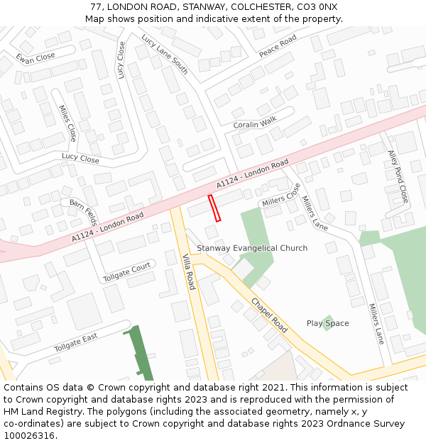 77, LONDON ROAD, STANWAY, COLCHESTER, CO3 0NX: Location map and indicative extent of plot
