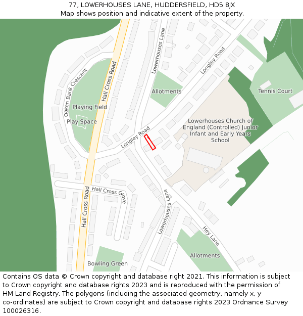 77, LOWERHOUSES LANE, HUDDERSFIELD, HD5 8JX: Location map and indicative extent of plot