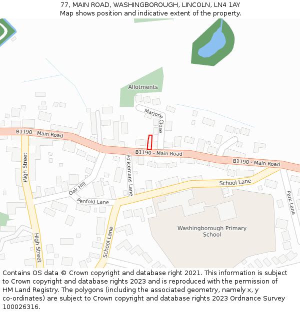 77, MAIN ROAD, WASHINGBOROUGH, LINCOLN, LN4 1AY: Location map and indicative extent of plot