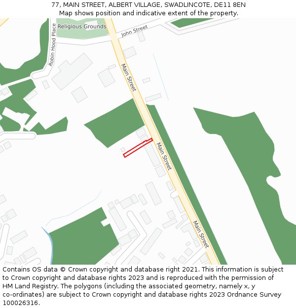 77, MAIN STREET, ALBERT VILLAGE, SWADLINCOTE, DE11 8EN: Location map and indicative extent of plot