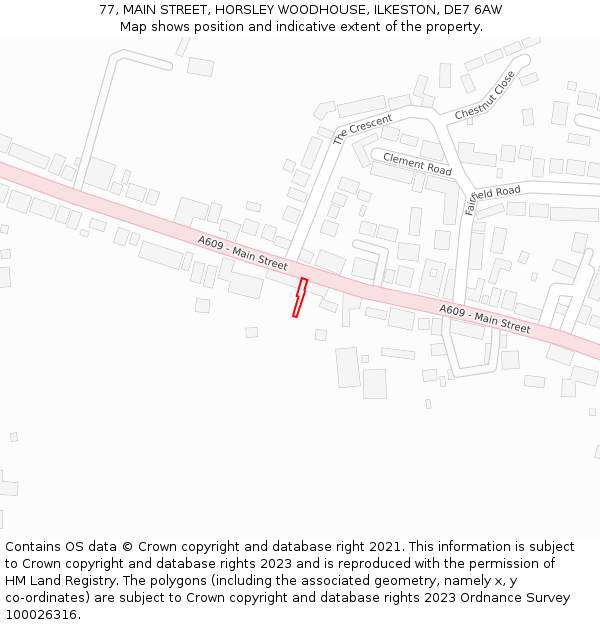 77, MAIN STREET, HORSLEY WOODHOUSE, ILKESTON, DE7 6AW: Location map and indicative extent of plot