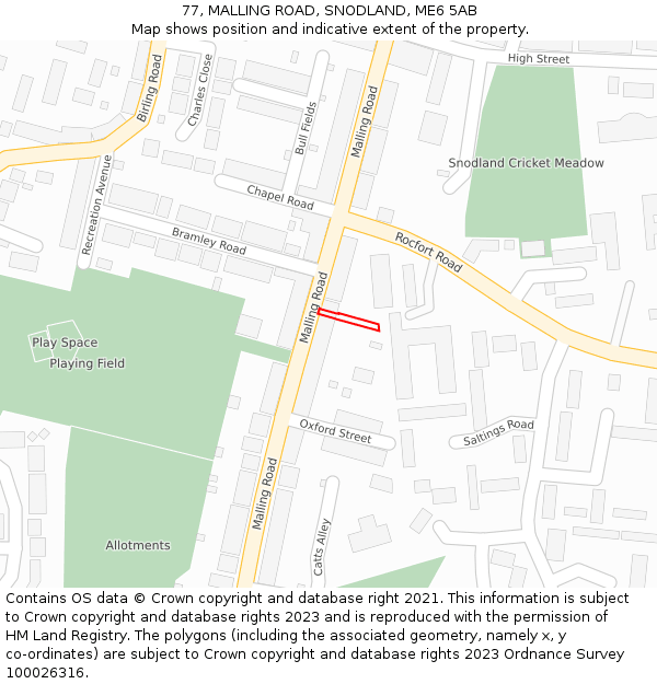 77, MALLING ROAD, SNODLAND, ME6 5AB: Location map and indicative extent of plot