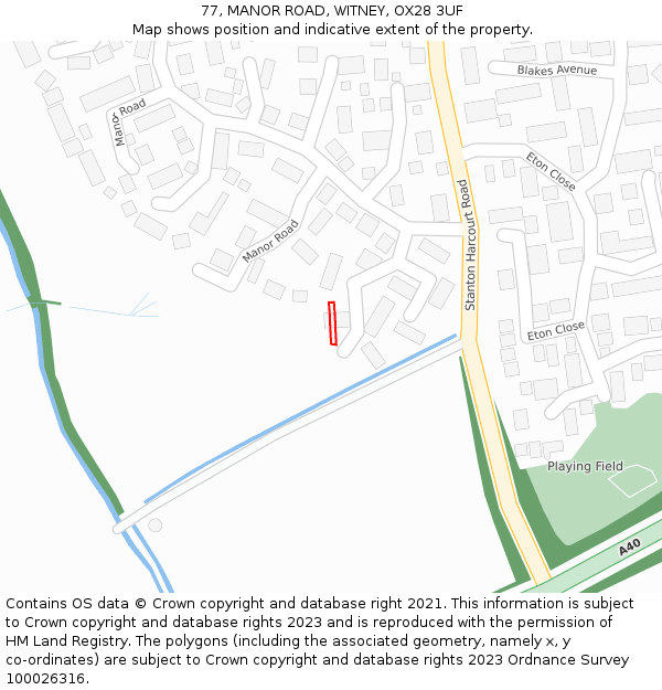 77, MANOR ROAD, WITNEY, OX28 3UF: Location map and indicative extent of plot
