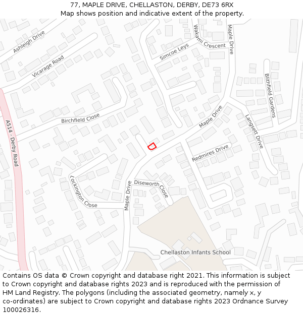77, MAPLE DRIVE, CHELLASTON, DERBY, DE73 6RX: Location map and indicative extent of plot