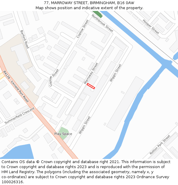 77, MARROWAY STREET, BIRMINGHAM, B16 0AW: Location map and indicative extent of plot