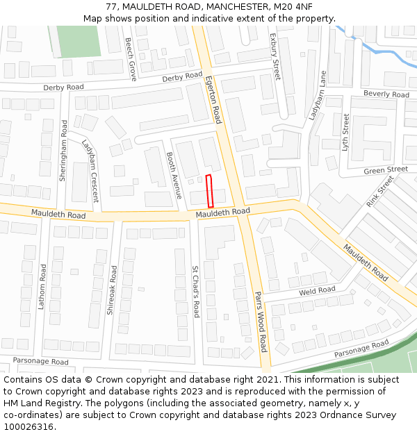 77, MAULDETH ROAD, MANCHESTER, M20 4NF: Location map and indicative extent of plot