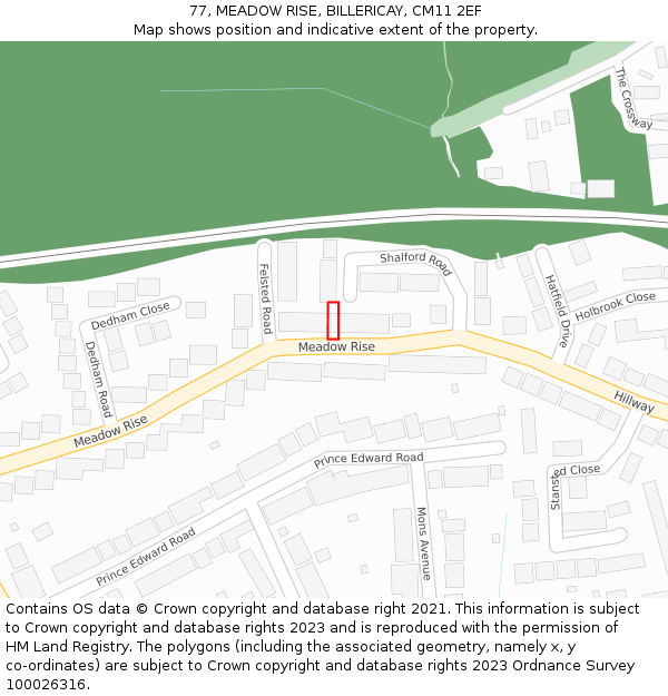 77, MEADOW RISE, BILLERICAY, CM11 2EF: Location map and indicative extent of plot