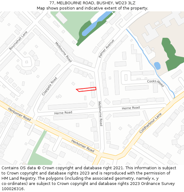 77, MELBOURNE ROAD, BUSHEY, WD23 3LZ: Location map and indicative extent of plot