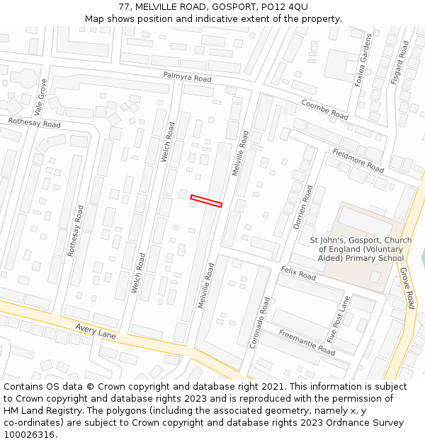 77, MELVILLE ROAD, GOSPORT, PO12 4QU: Location map and indicative extent of plot