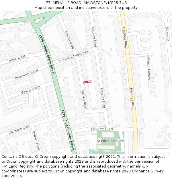 77, MELVILLE ROAD, MAIDSTONE, ME15 7UR: Location map and indicative extent of plot