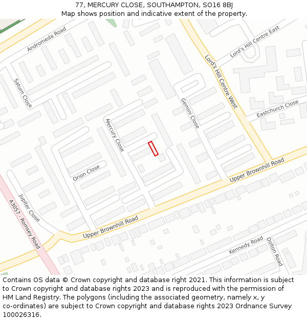 77, MERCURY CLOSE, SOUTHAMPTON, SO16 8BJ: Location map and indicative extent of plot