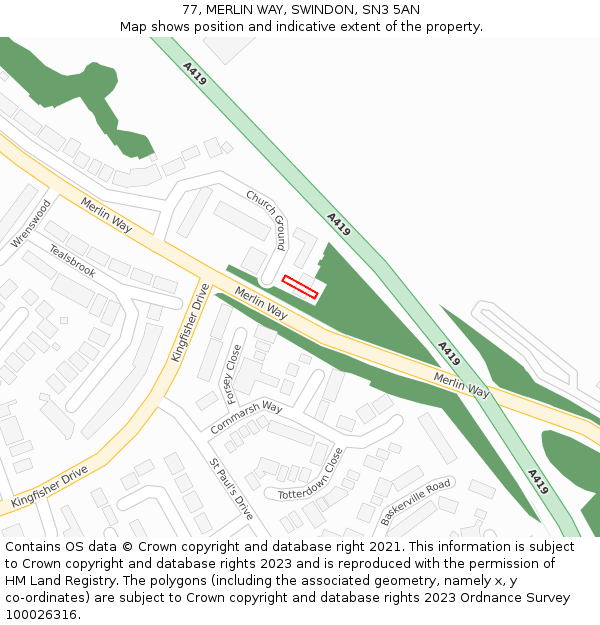 77, MERLIN WAY, SWINDON, SN3 5AN: Location map and indicative extent of plot