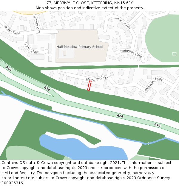 77, MERRIVALE CLOSE, KETTERING, NN15 6FY: Location map and indicative extent of plot