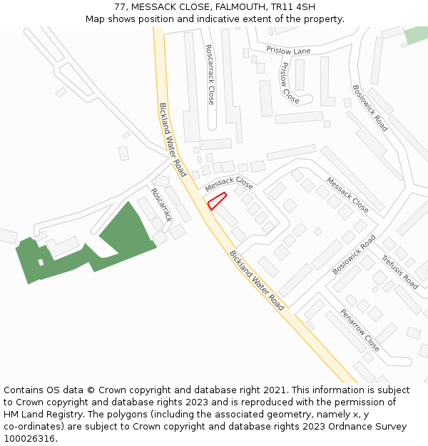 77, MESSACK CLOSE, FALMOUTH, TR11 4SH: Location map and indicative extent of plot