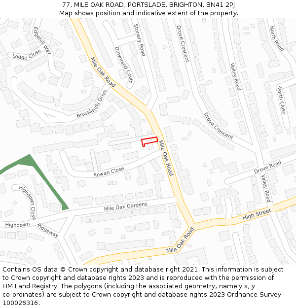 77, MILE OAK ROAD, PORTSLADE, BRIGHTON, BN41 2PJ: Location map and indicative extent of plot