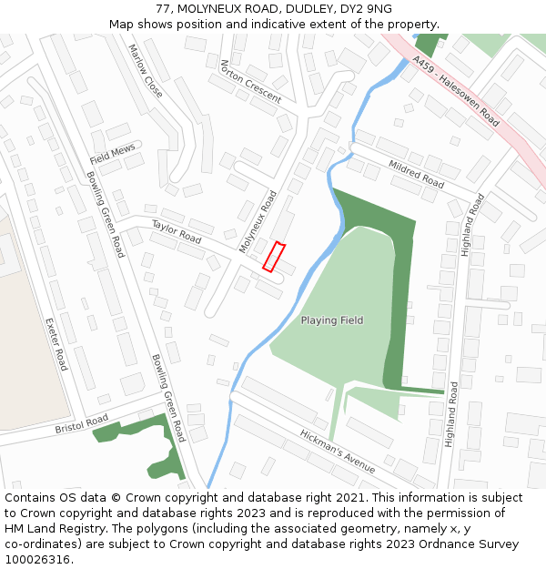 77, MOLYNEUX ROAD, DUDLEY, DY2 9NG: Location map and indicative extent of plot