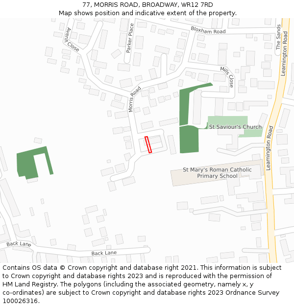 77, MORRIS ROAD, BROADWAY, WR12 7RD: Location map and indicative extent of plot