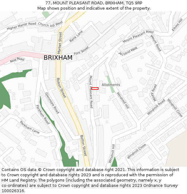 77, MOUNT PLEASANT ROAD, BRIXHAM, TQ5 9RP: Location map and indicative extent of plot