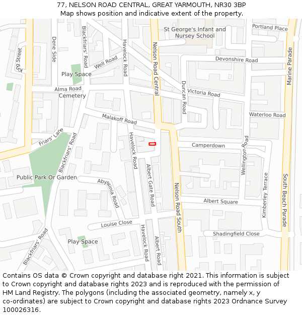 77, NELSON ROAD CENTRAL, GREAT YARMOUTH, NR30 3BP: Location map and indicative extent of plot