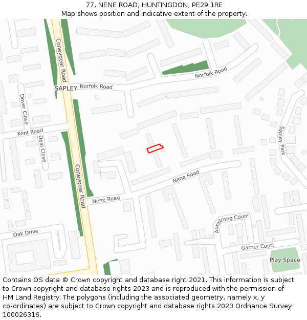 77, NENE ROAD, HUNTINGDON, PE29 1RE: Location map and indicative extent of plot