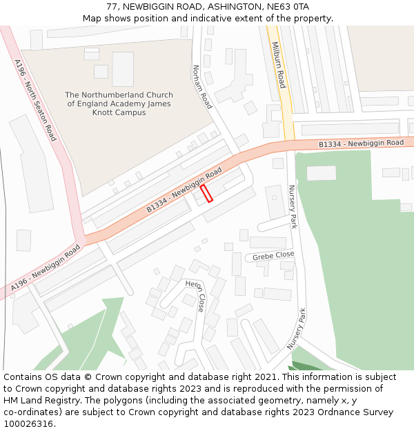 77, NEWBIGGIN ROAD, ASHINGTON, NE63 0TA: Location map and indicative extent of plot