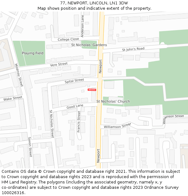 77, NEWPORT, LINCOLN, LN1 3DW: Location map and indicative extent of plot
