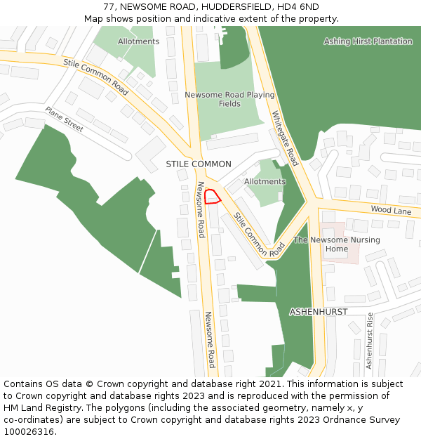 77, NEWSOME ROAD, HUDDERSFIELD, HD4 6ND: Location map and indicative extent of plot