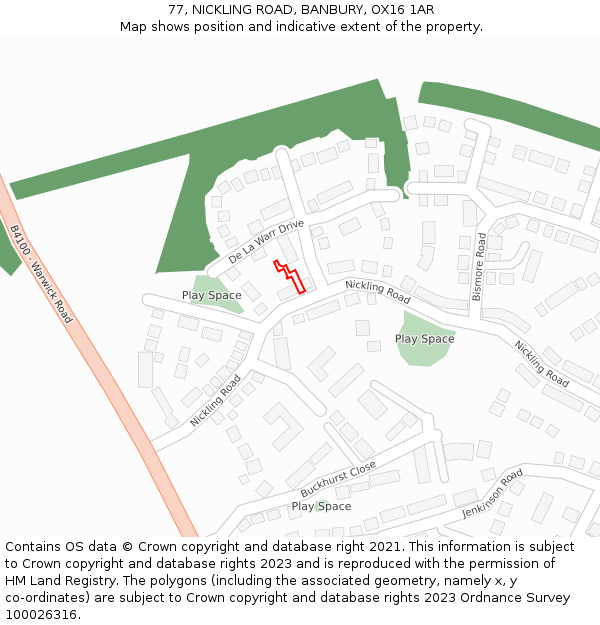 77, NICKLING ROAD, BANBURY, OX16 1AR: Location map and indicative extent of plot