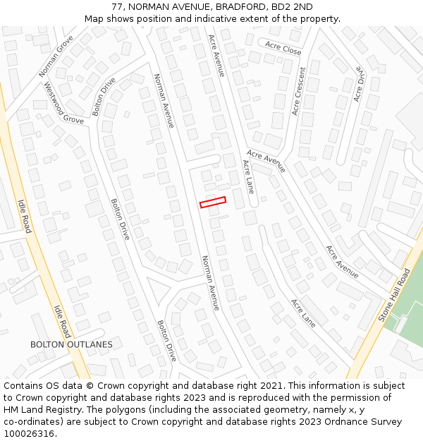 77, NORMAN AVENUE, BRADFORD, BD2 2ND: Location map and indicative extent of plot