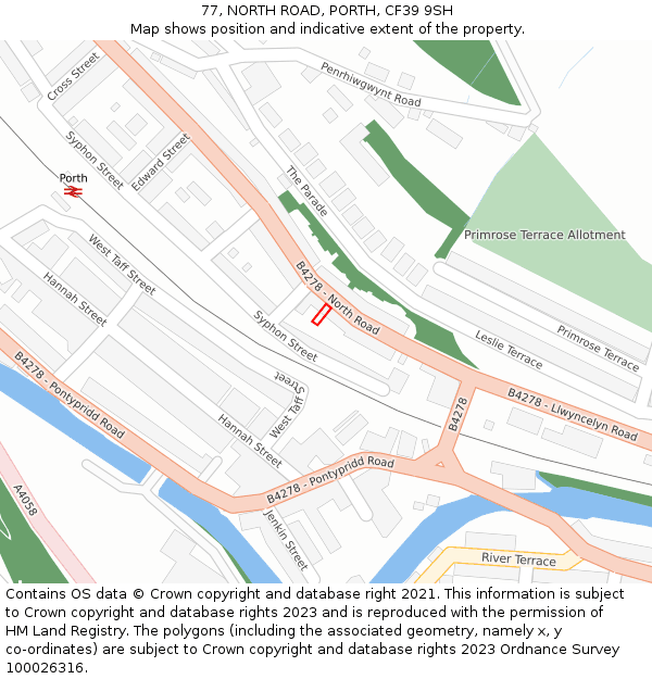 77, NORTH ROAD, PORTH, CF39 9SH: Location map and indicative extent of plot