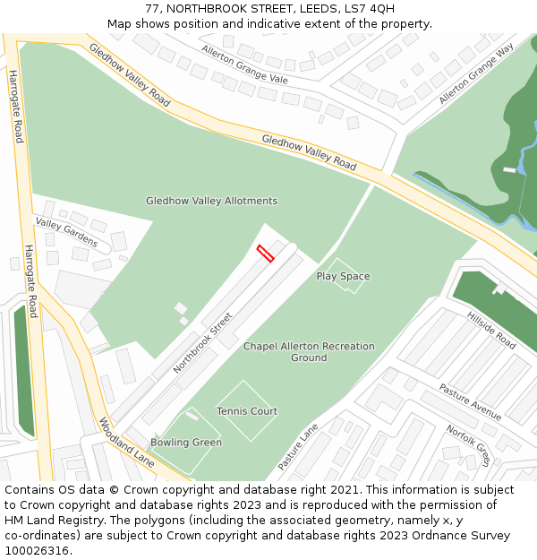 77, NORTHBROOK STREET, LEEDS, LS7 4QH: Location map and indicative extent of plot