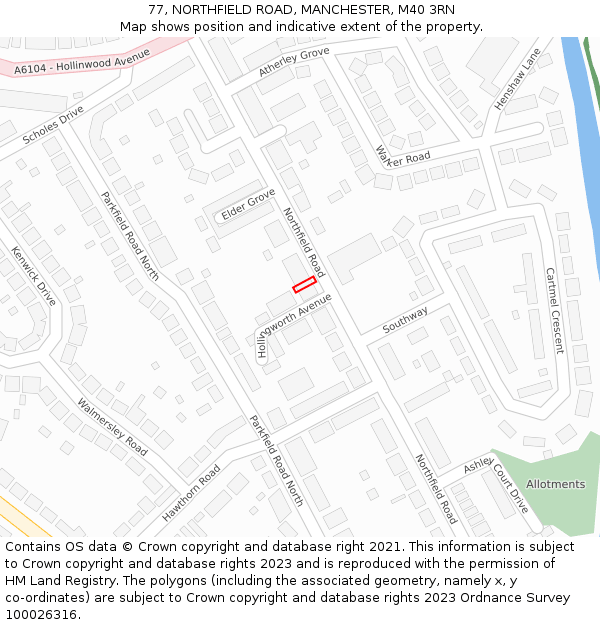 77, NORTHFIELD ROAD, MANCHESTER, M40 3RN: Location map and indicative extent of plot