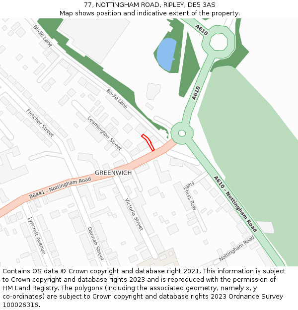 77, NOTTINGHAM ROAD, RIPLEY, DE5 3AS: Location map and indicative extent of plot